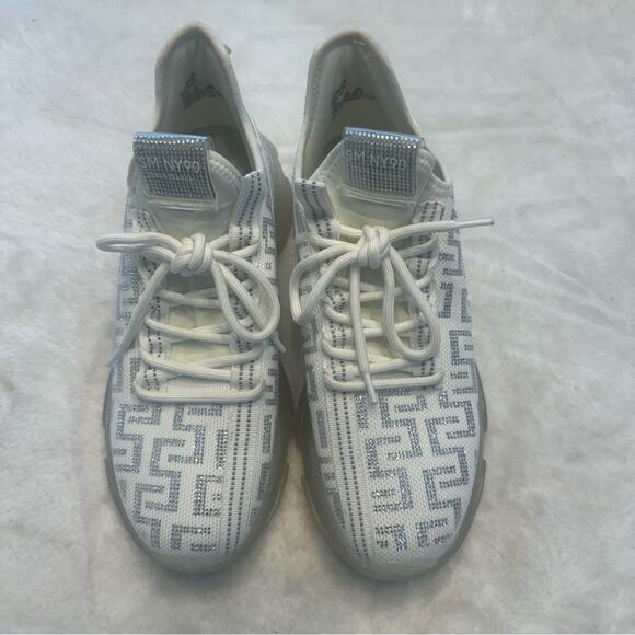 Steve Madden Maxima Rhinestone Sneakers Chunky Knit Low Top White/Silver Size 10 - Picture 4 of 11